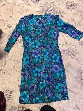Women’s Blue Floral Button-Front Dress